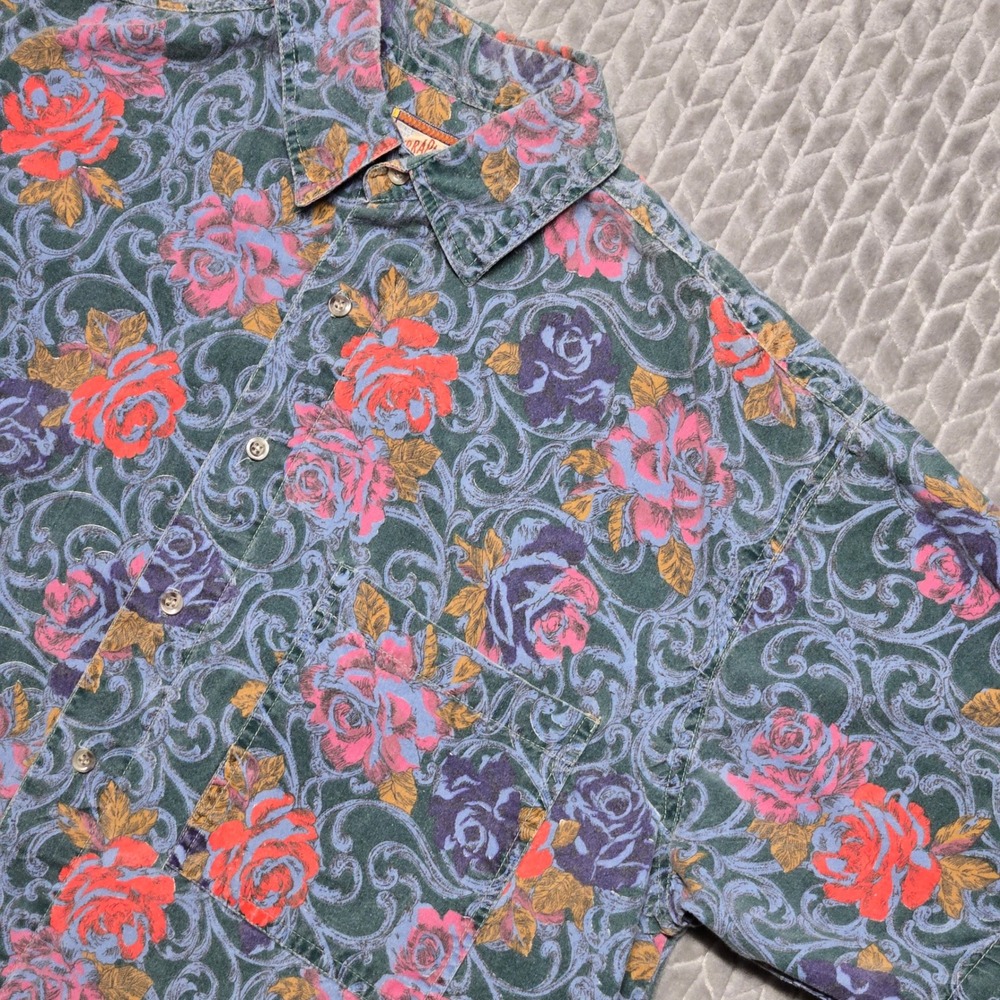 Vintage Sierra‎ Pacific Mens Floral Rose Filigree Button Up Shirt Cotton Large